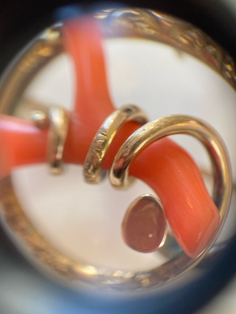 Antique Victorian Coral Love Knot Brooch & Safety Chain Stick Pin - Picture 3 of 15